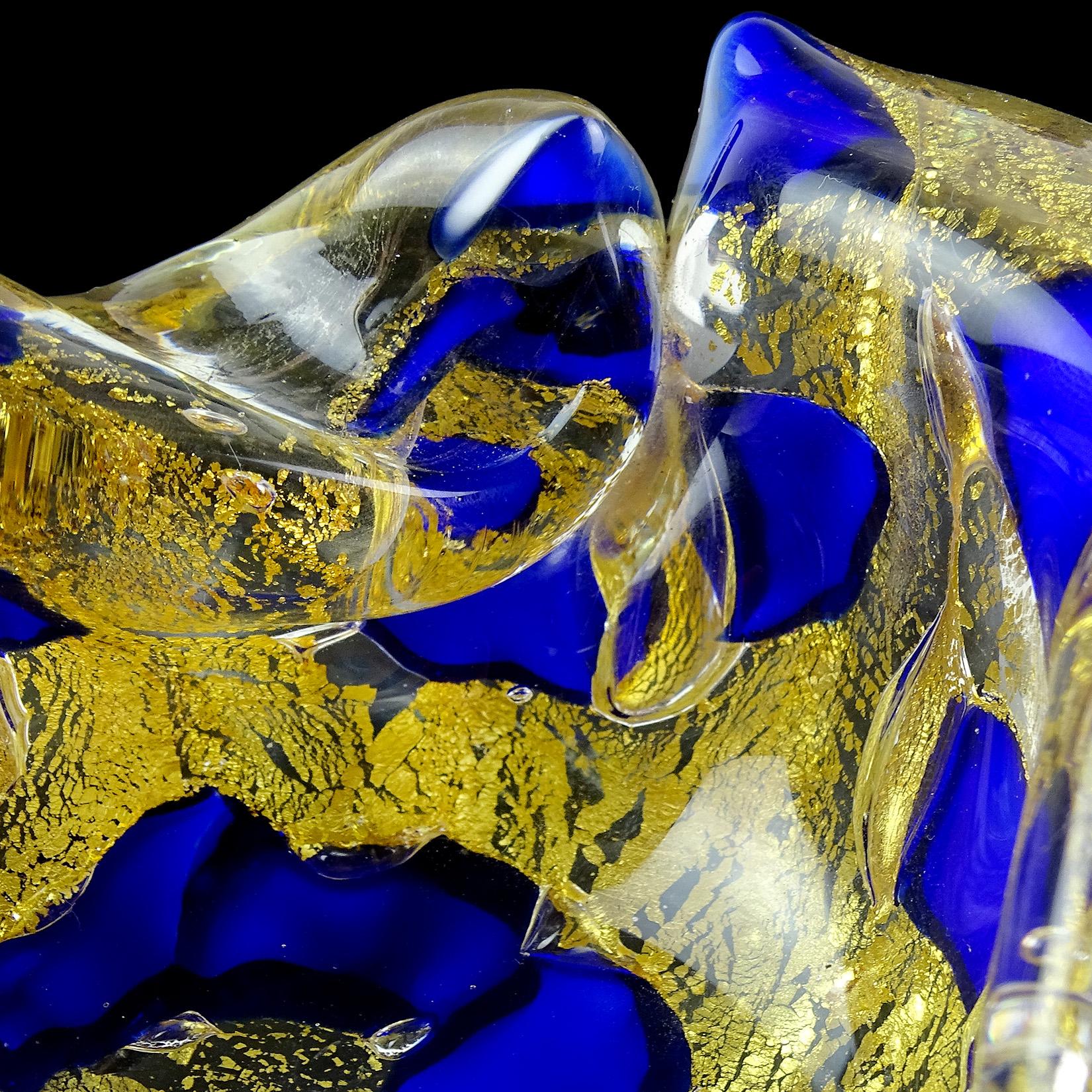 Barovier Toso Murano Gold Flecks Italian Art Glass Scissor Cut Rim Ashtray Dish 9