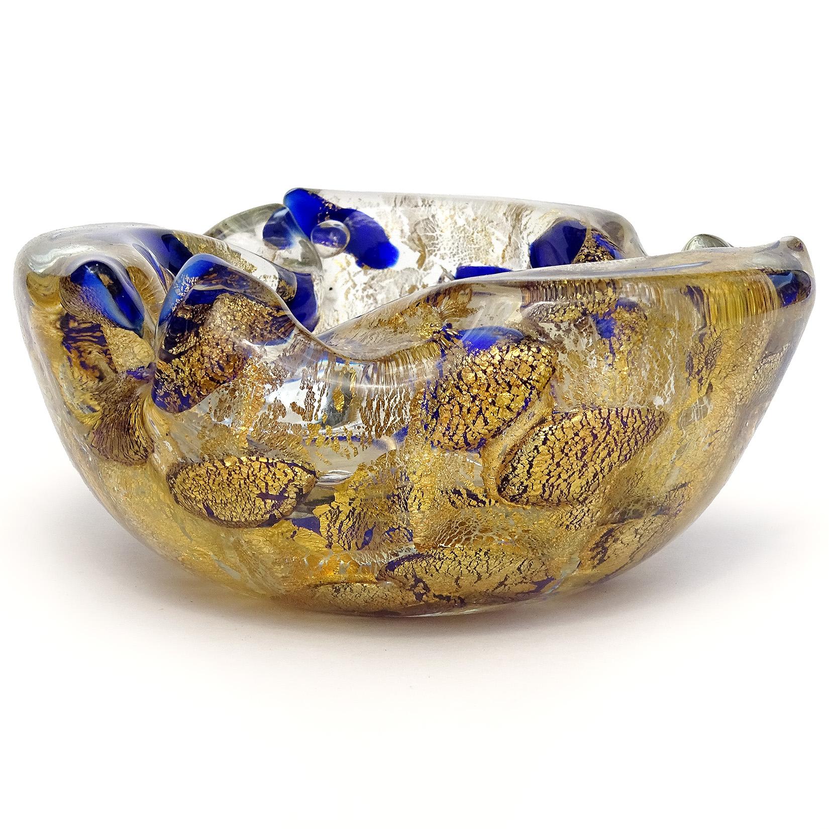 Barovier Toso Murano Gold Flecks Italian Art Glass Scissor Cut Rim Ashtray Dish 2