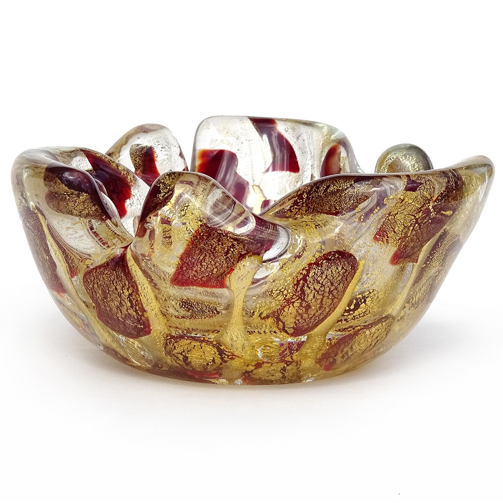 Barovier Toso Murano Gold Flecks Italian Art Glass Scissor Cut Rim Ashtray Dish 3
