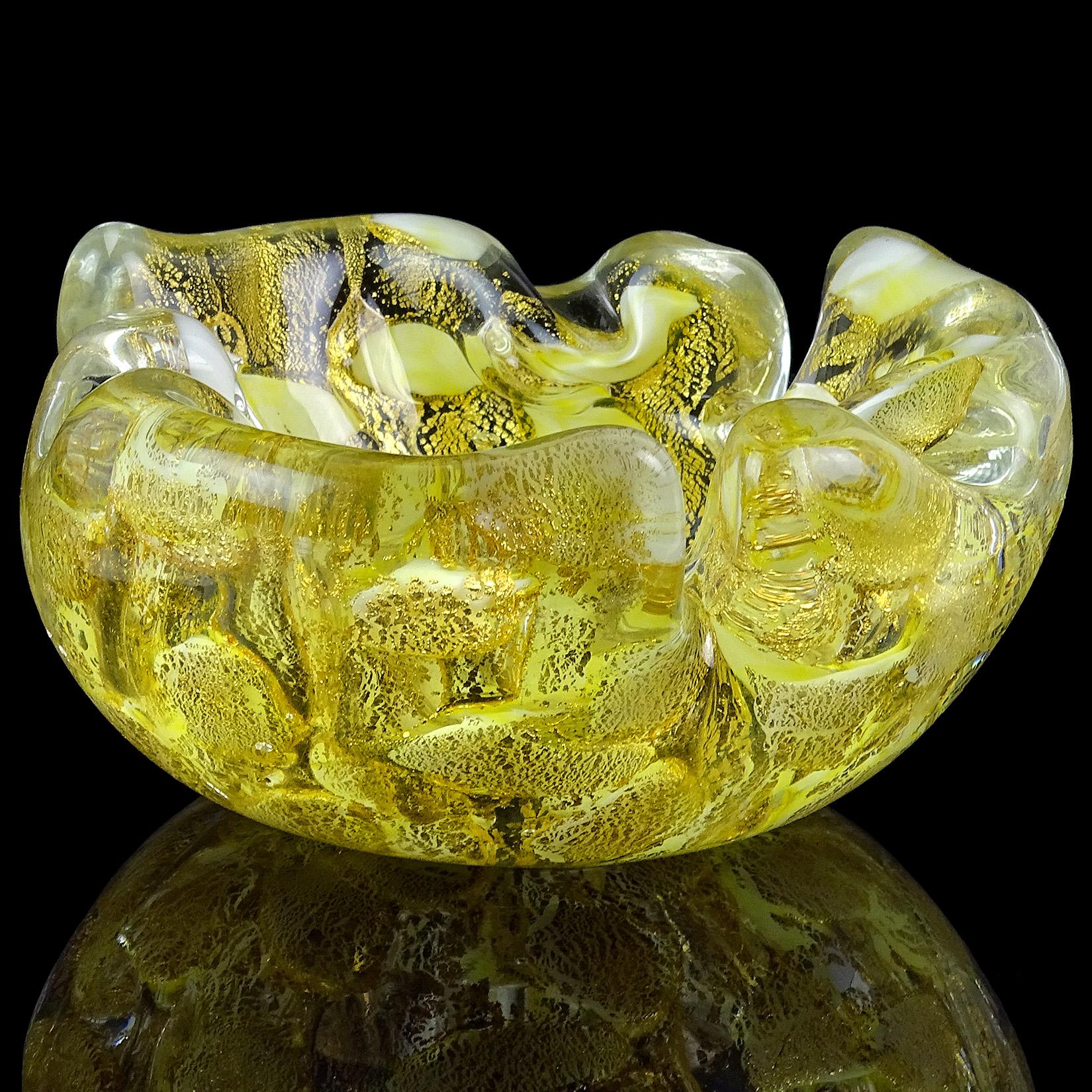 Barovier Toso Murano Gold Flecks Italian Art Glass Scissor Cut Rim Ashtray Dish 2