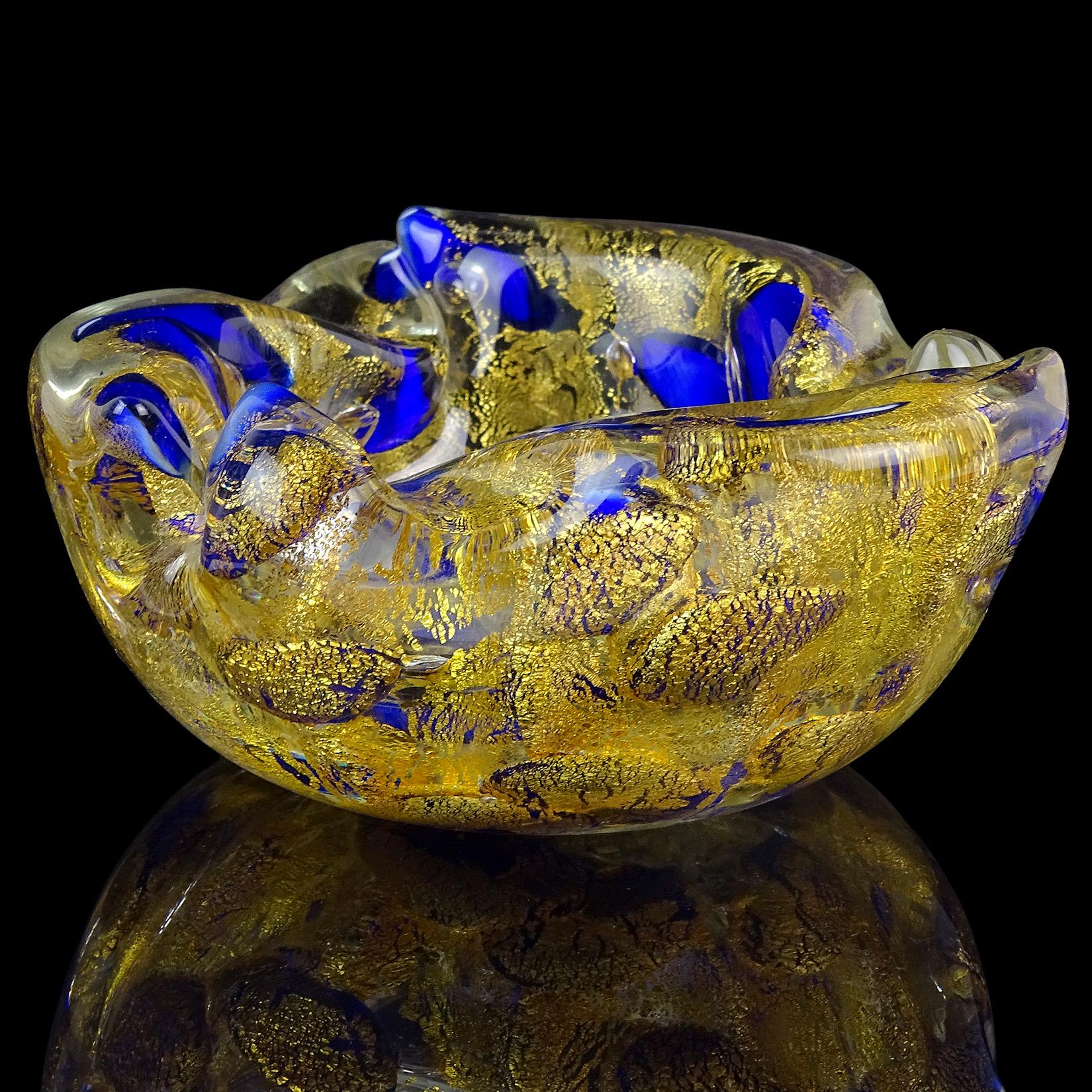 Barovier Toso Murano Gold Flecks Italian Art Glass Scissor Cut Rim Ashtray Dish 4