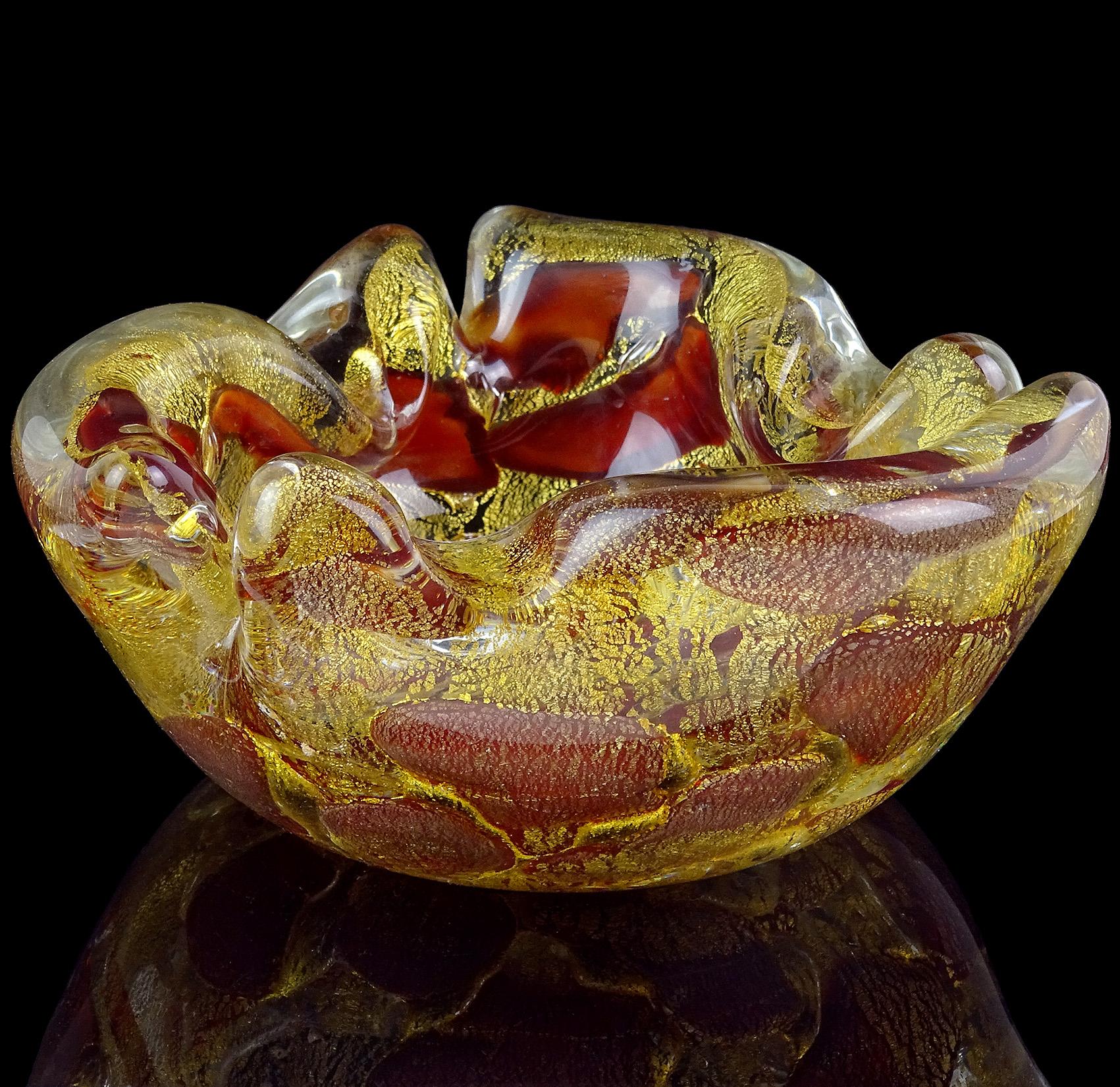 Barovier Toso Murano Gold Flecks Italian Art Glass Scissor Cut Rim Ashtray Dish 3