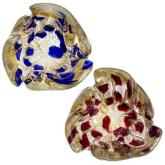 Barovier Toso Murano Gold Flecks Italian Art Glass Scissor Cut Rim Ashtray Dish