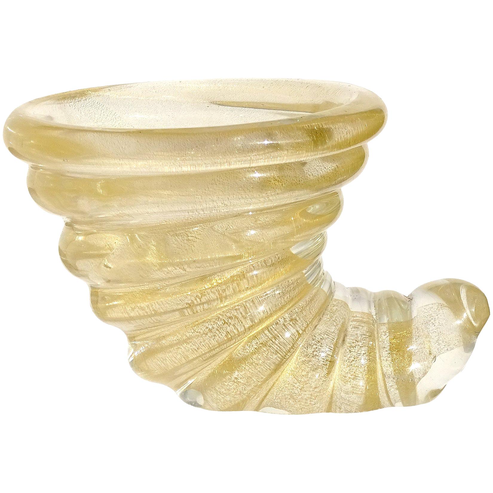 Sculptures repose-plat en verre d'art italien de Murano en forme de coquillage avec mouchetures d'or de Barovier Toso en vente