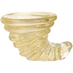 Barovier Toso Murano Gold Flecks Italian Art Glass Seashell Ring Dish Sculptures