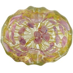 Barovier Toso Murano Gold Flecks Pink Blue Spots Italian Art Glass Ashtray Bowl
