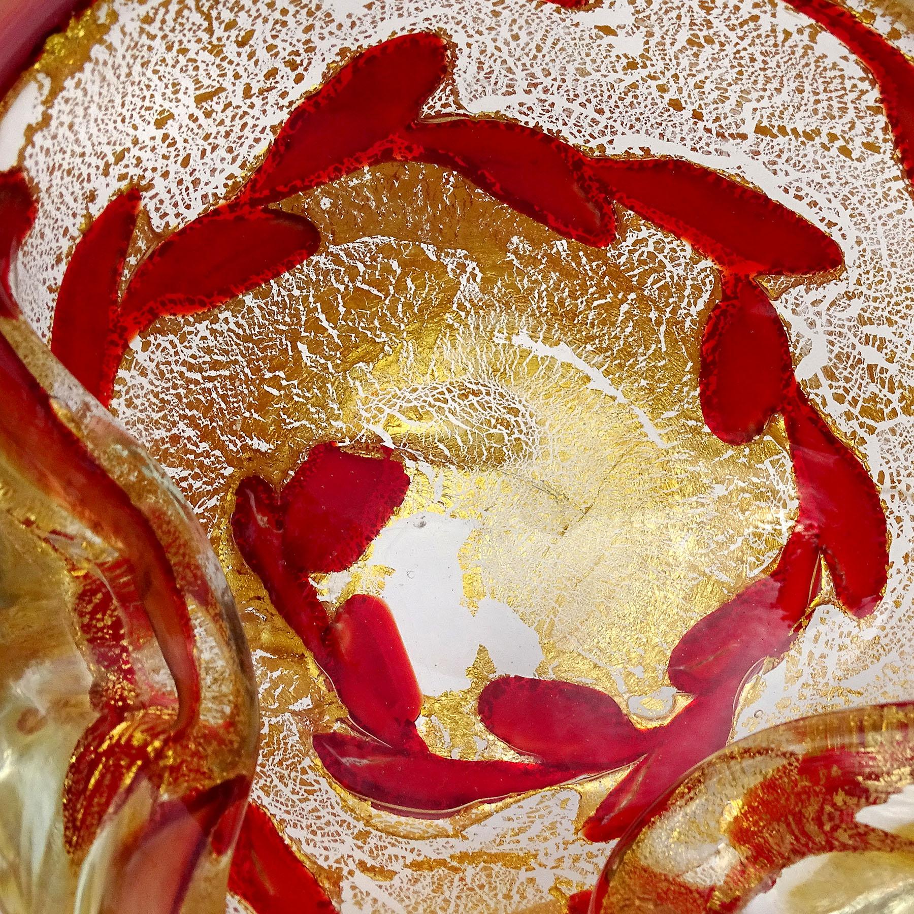 Barovier&Toso - Posacenere in vetro artistico italiano di Murano con macchie d'oro e tralci di vite rosso rubino in vendita 1