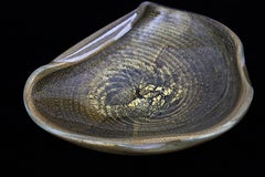 Barovier Toso Murano Gold Flecks Swirls Art Glass Bowl with Folded Rim
