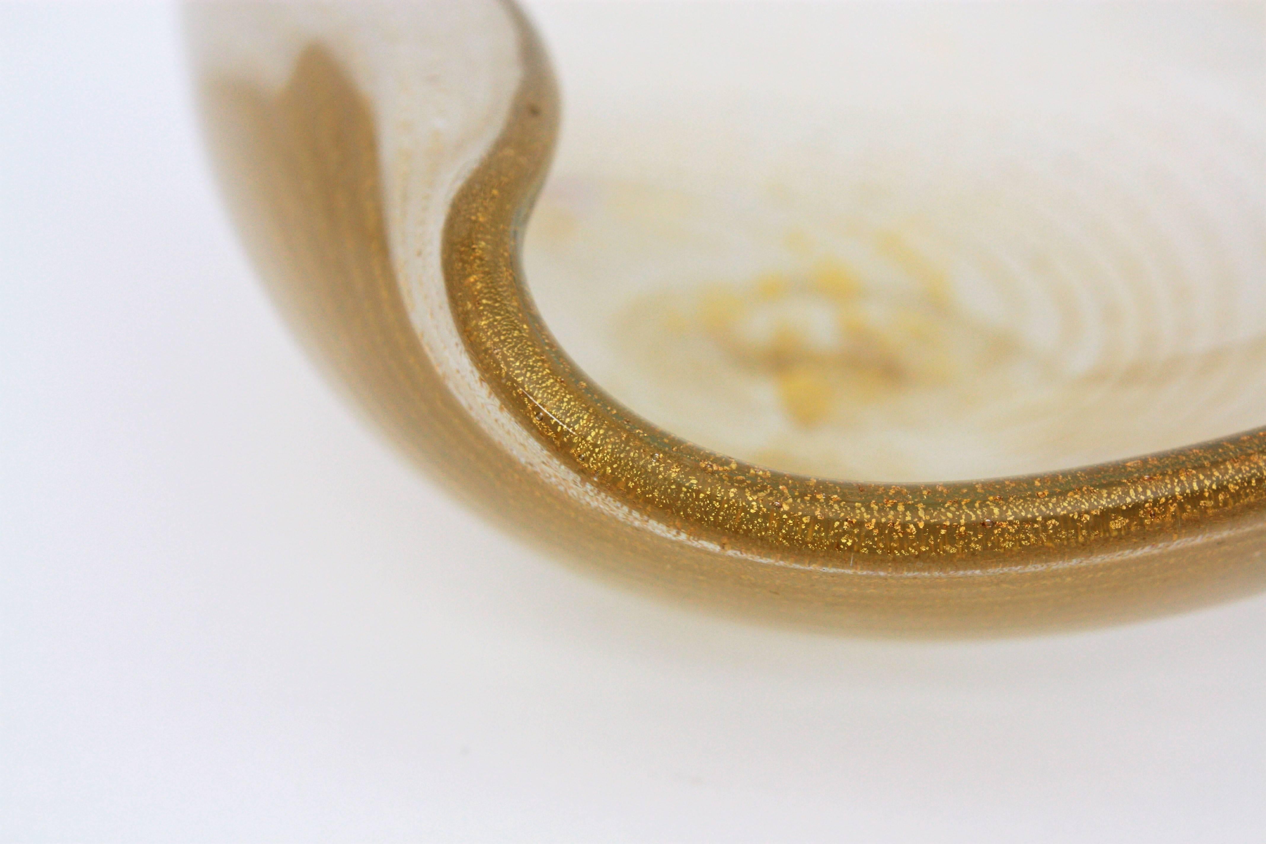 Barovier Toso Murano Gold Flecks Swirls Art Glass Bowl with Folded Rim 3