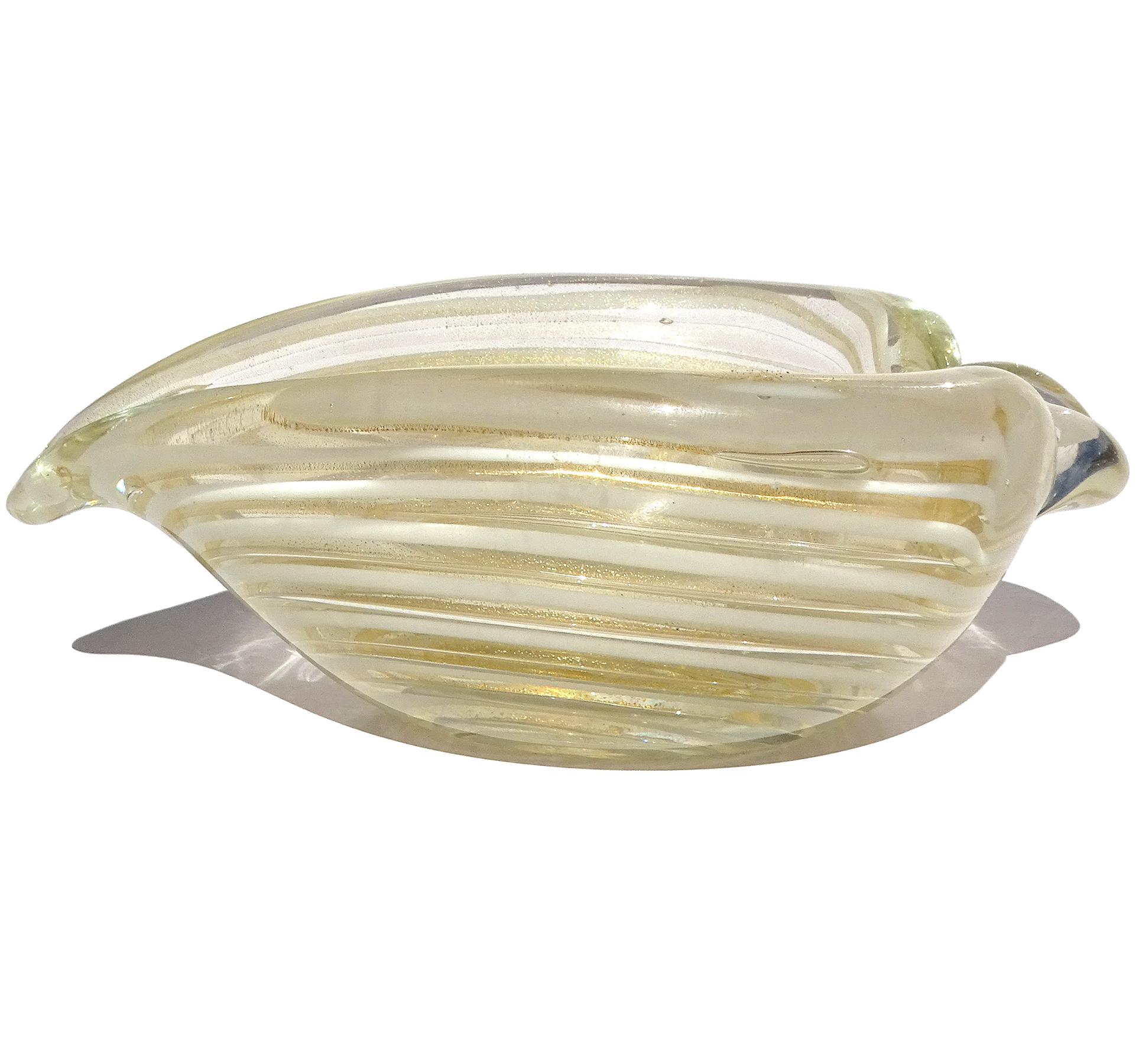 Mid-Century moderno Barovier&Toso Murano Ciotola a cuore in vetro artistico italiano a macchie d'oro e vortici bianchi in vendita