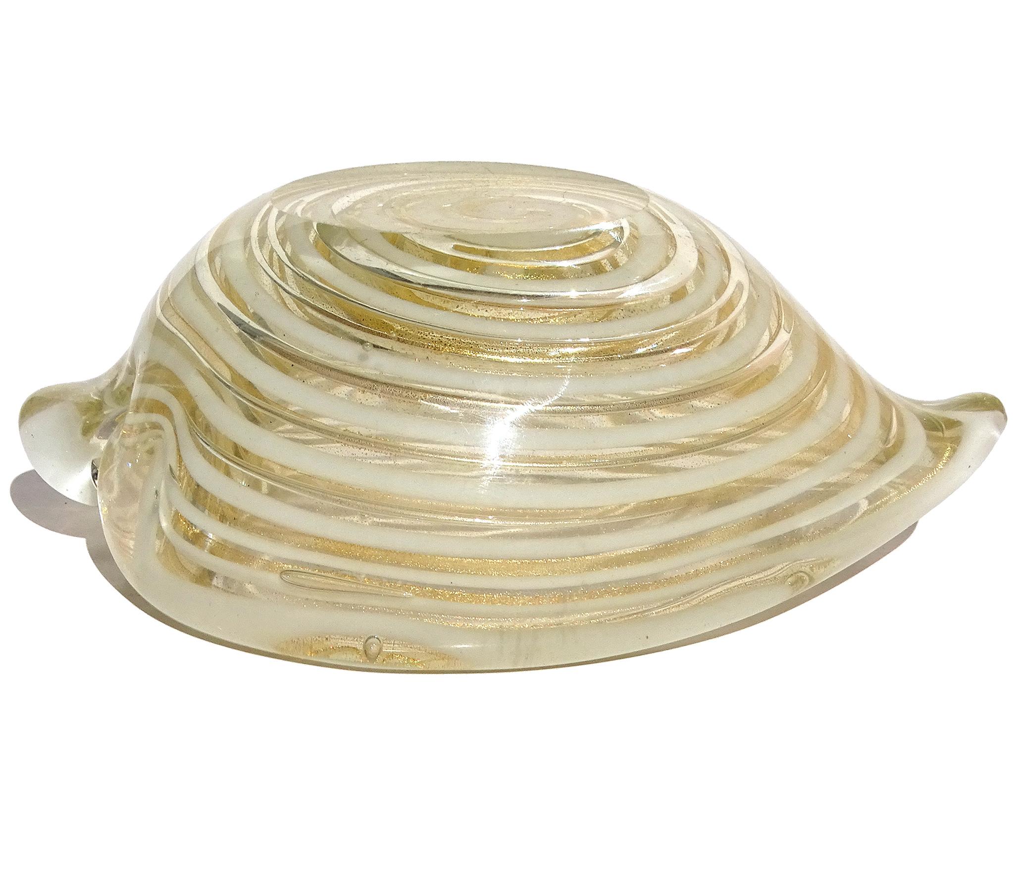 Barovier&Toso Murano Ciotola a cuore in vetro artistico italiano a macchie d'oro e vortici bianchi in vendita 1