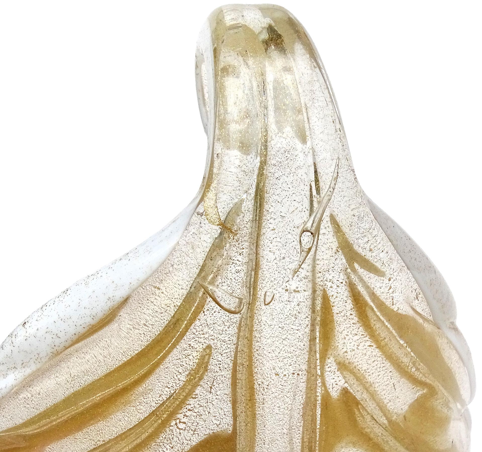 Barovier Toso Murano Gold Leaf White Trim Italian Art Glass Gondola Footed Bowl For Sale 2