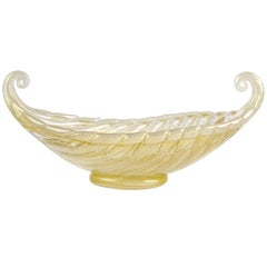 Barovier Toso Murano Gold White Trim Italian Art Glass Gondola Footed Bowl Dish