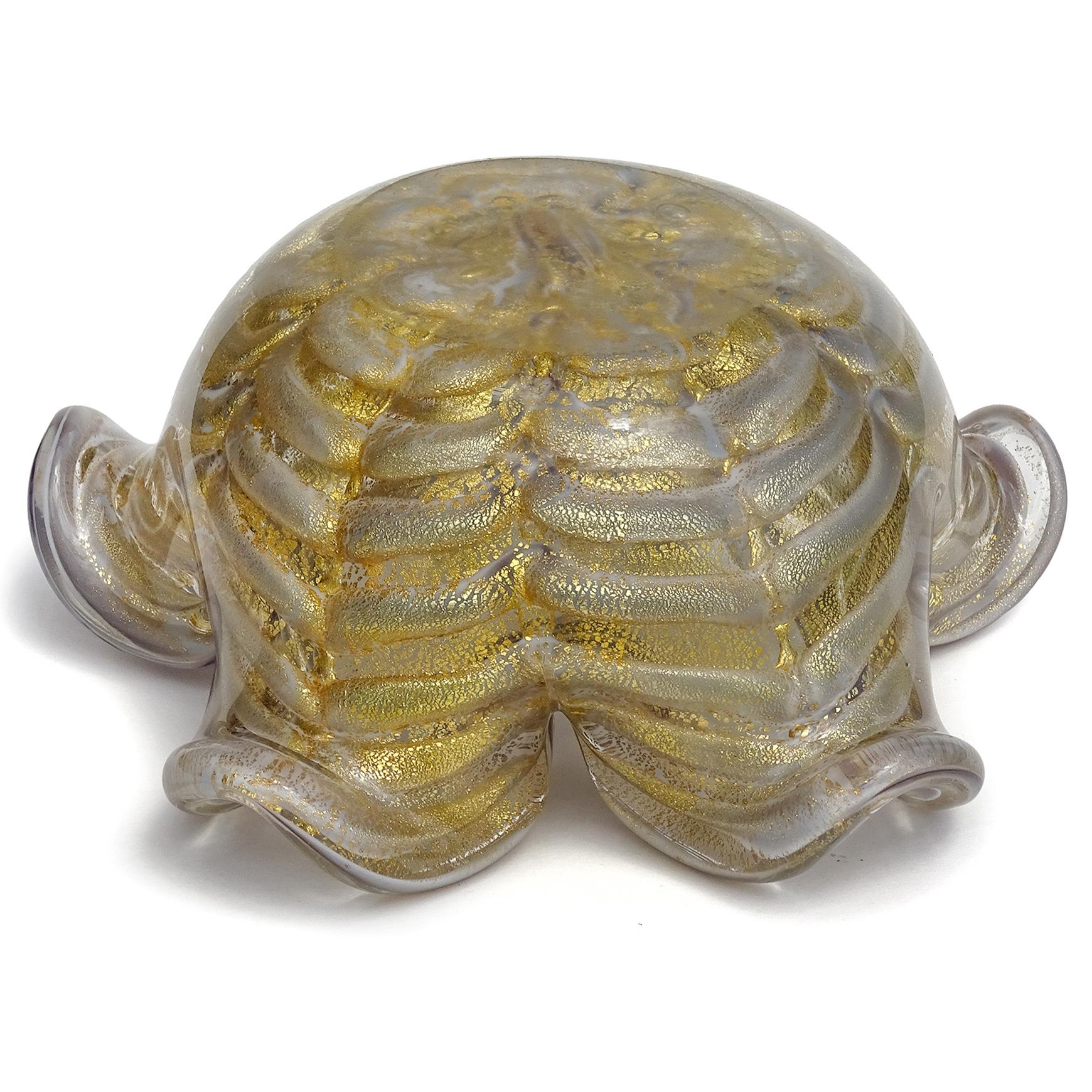 Fatto a mano Barovier Toso Murano, ciotola decorativa in vetro d'arte italiana, grigio con macchie d'oro in vendita
