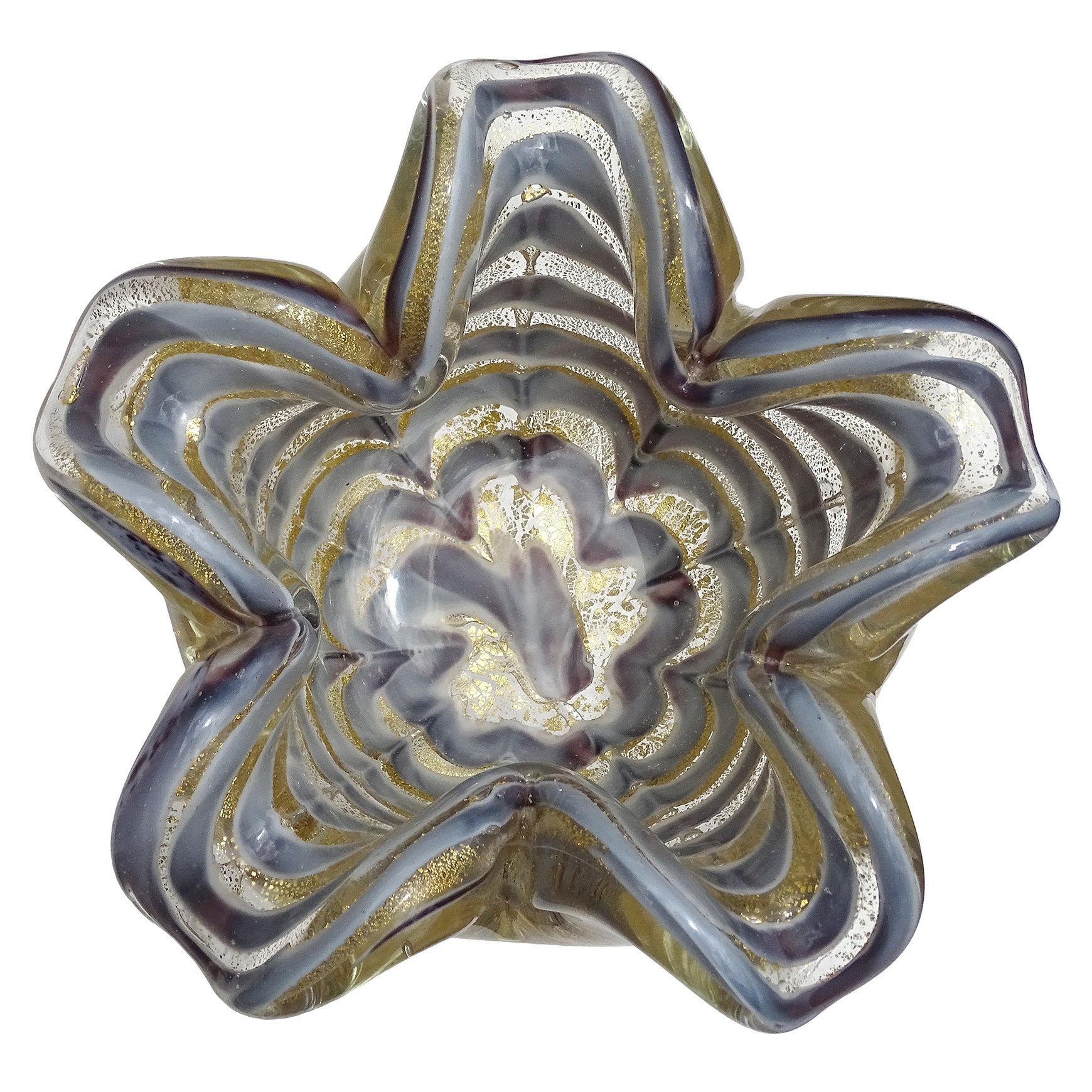 Barovier Toso Murano Gray Gold Flecks Italian Art Glass Decorative Flower Bowl