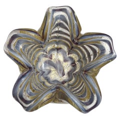 Retro Barovier Toso Murano Gray Gold Flecks Italian Art Glass Decorative Flower Bowl