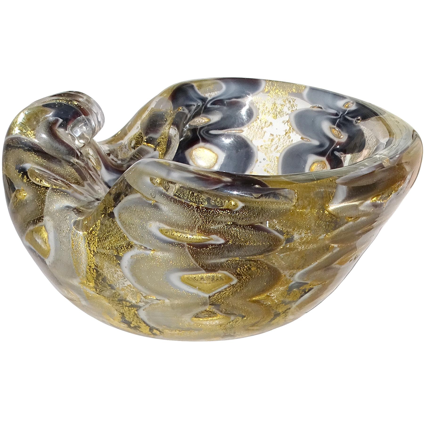Italienische Barovier Toso-Dekoschale aus Murano-Kunstglas in Grau, Lila und Violett mit Goldflecken (Moderne der Mitte des Jahrhunderts) im Angebot