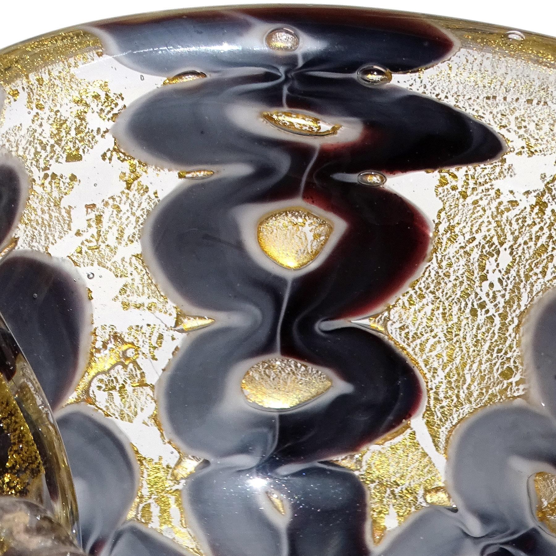 Italienische Barovier Toso-Dekoschale aus Murano-Kunstglas in Grau, Lila und Violett mit Goldflecken im Zustand „Gut“ im Angebot in Kissimmee, FL