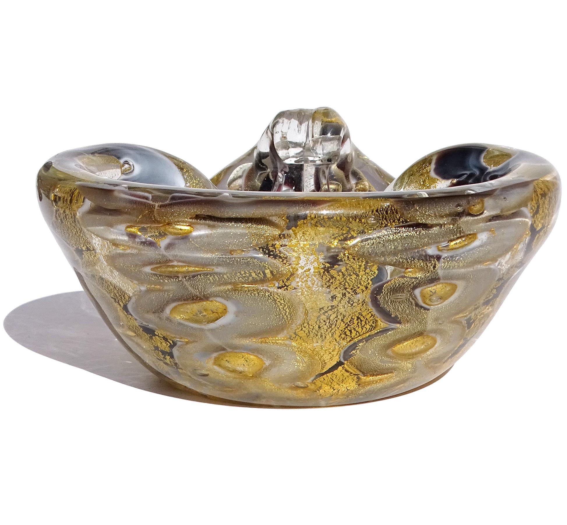 Italienische Barovier Toso-Dekoschale aus Murano-Kunstglas in Grau, Lila und Violett mit Goldflecken (20. Jahrhundert) im Angebot