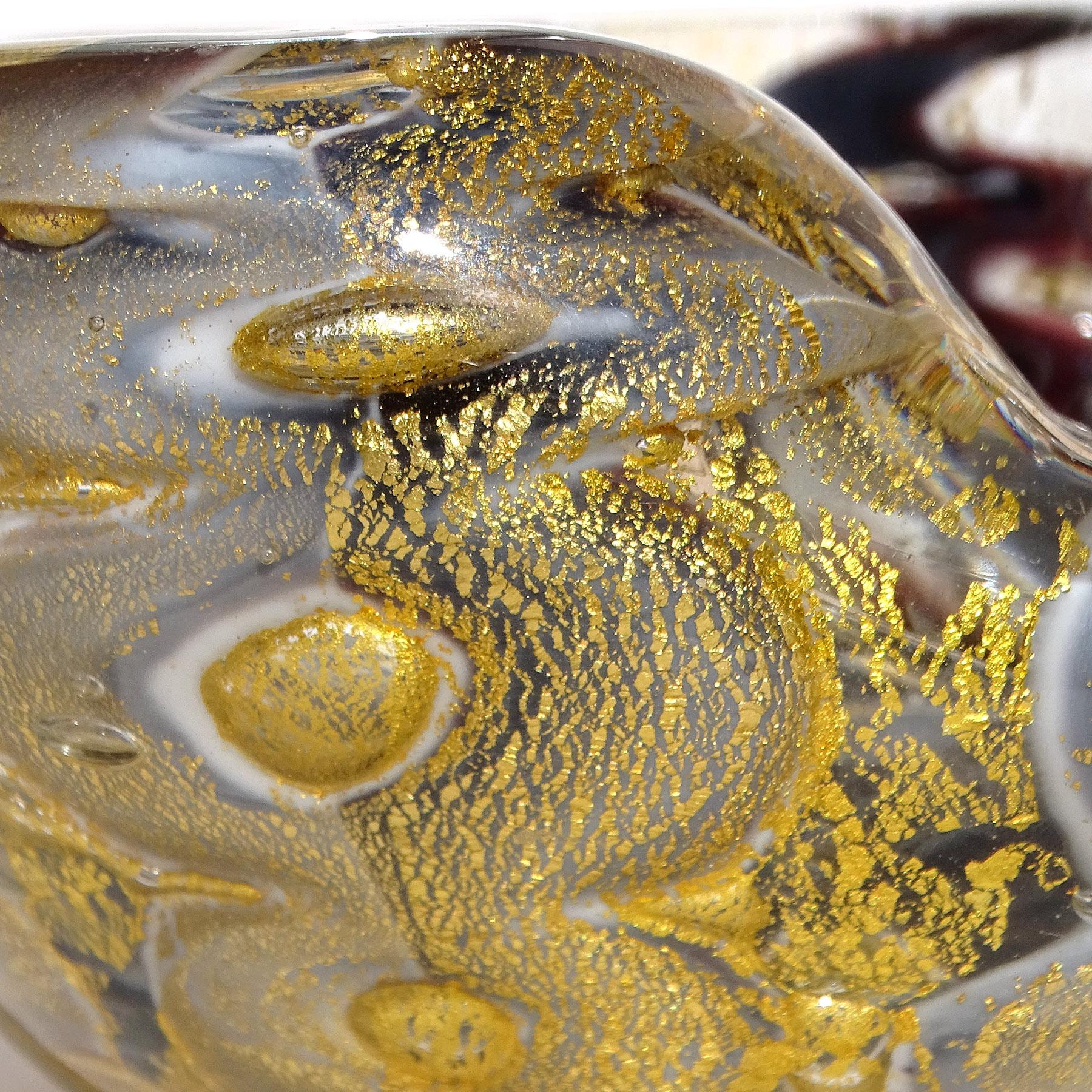 Italienische Barovier Toso-Dekoschale aus Murano-Kunstglas in Grau, Lila und Violett mit Goldflecken (Glas) im Angebot