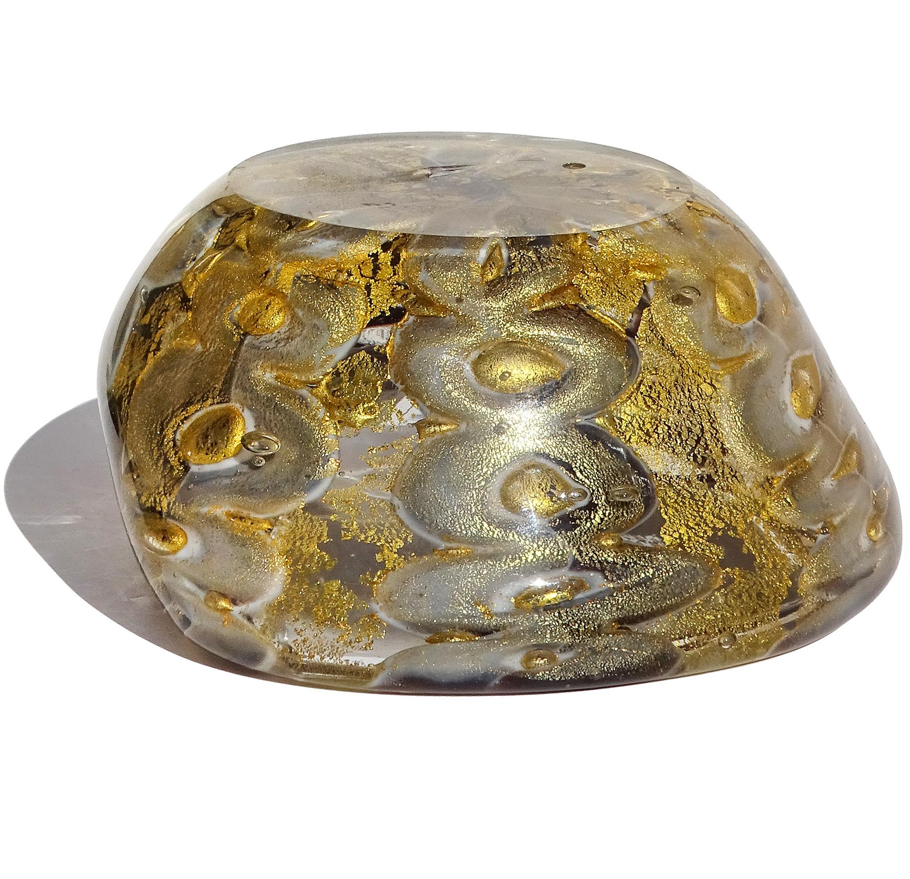 Italienische Barovier Toso-Dekoschale aus Murano-Kunstglas in Grau, Lila und Violett mit Goldflecken im Angebot 2