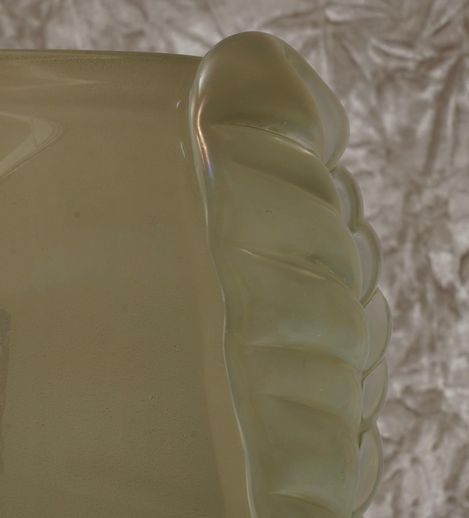 Mid-Century moderno Barovier&Toso Lampada da tavolo in vetro soffiato verde di Murano del Medioevo, 1980 in vendita