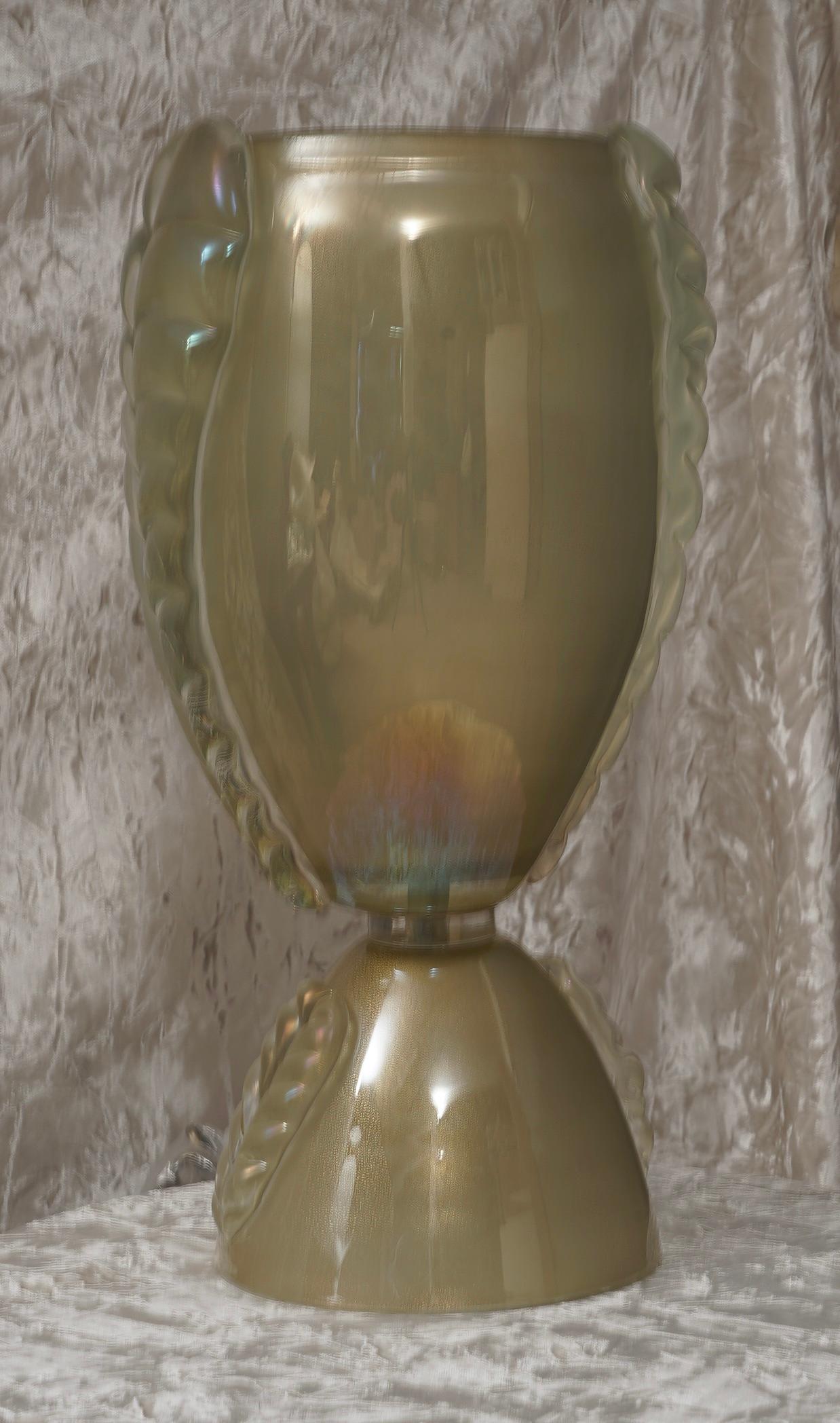 Fine XX secolo Barovier&Toso Lampada da tavolo in vetro soffiato verde di Murano del Medioevo, 1980 in vendita