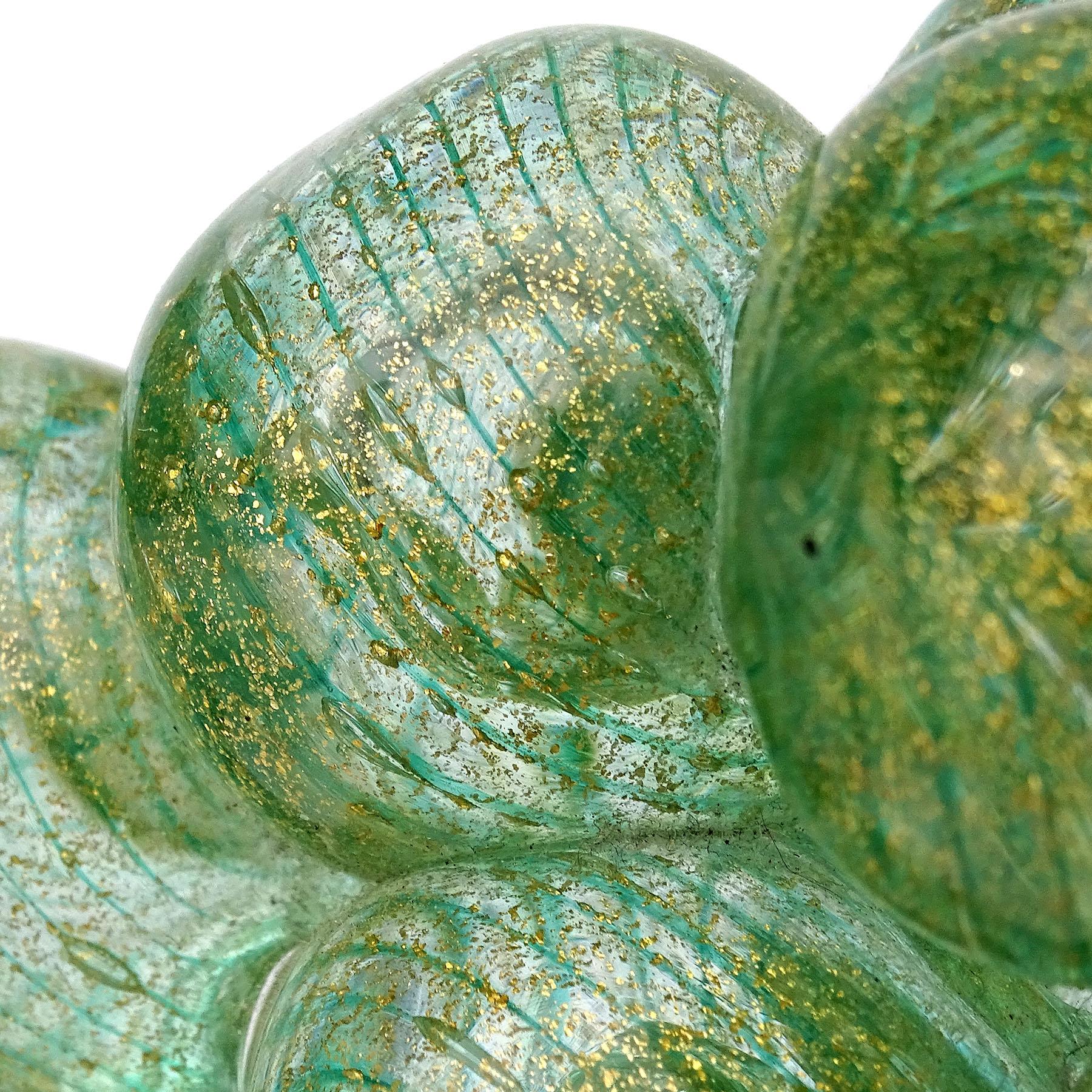 Sommerso Barovier Toso Murano Green Gold Flecks Italian Art Glass Grapes Fruit Sculpture For Sale