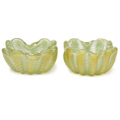 Barovier Toso Murano Green Gold Flecks Italian Art Glass Personal Ashtray Dishes