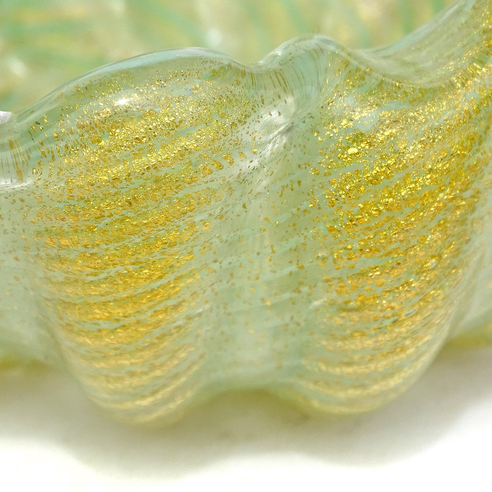 Barovier Toso Aschenbecherschalen aus italienischem Murano-Kunstglas mit grünen Goldflecken (Handgefertigt) im Angebot