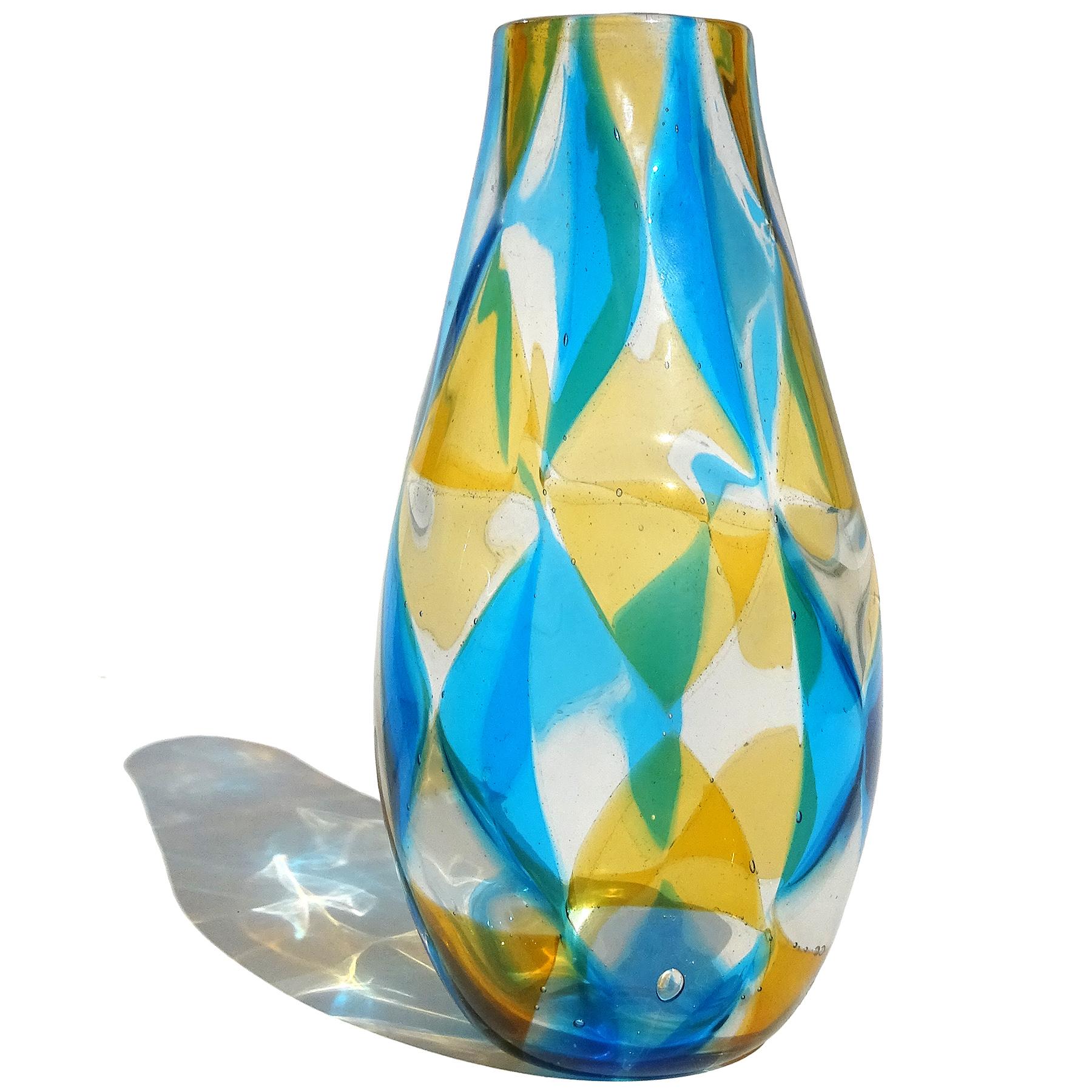 Mid-Century Modern Barovier Toso Murano Intarsio Mosaic Triangle Tessere Italian Art Glass Vase