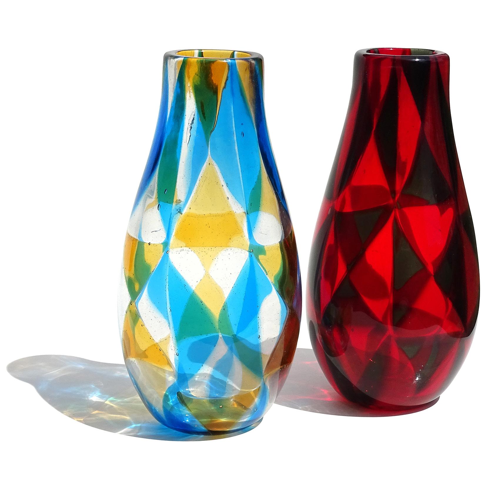 Barovier Toso Murano Intarsio Mosaic Triangle Tessere Italian Art Glass Vase en vente 1