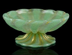Barovier Toso Murano Jade Grün Gold Fleck Italienisches Kunstglas Gerippte Kompottschale