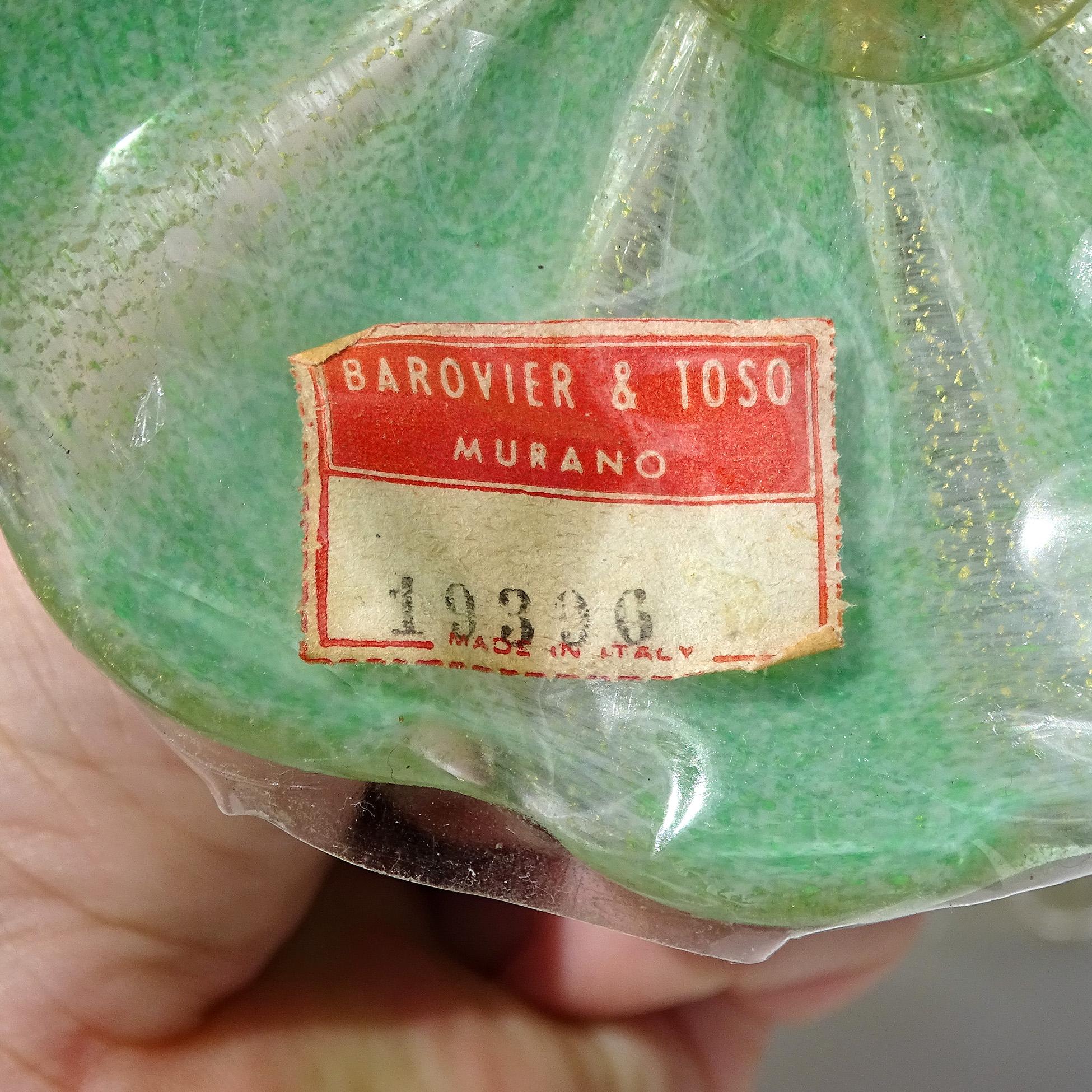 Barovier&Toso Murano, vetro d'arte italiano, verde giada e a macchie d'oro, doppio candeliere in vendita 2