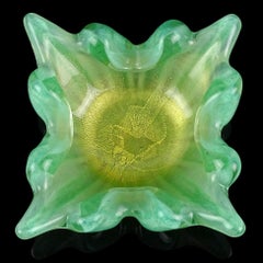 Barovier Toso Murano Jade Green Gold Flecks Italian Art Glass Spike Bowl Ashtray