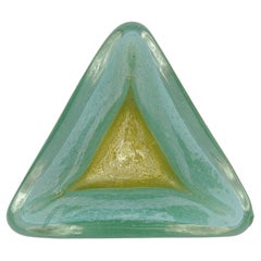 Barovier Toso Murano Jade Green Gold Flecks Italian Art Glass Triangle Bowl