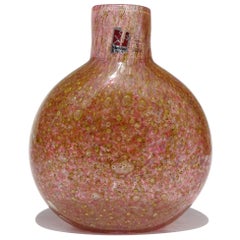 Barovier Toso Murano Labels and Signed Gold Flecks Italian Art Glass Flower Vase
