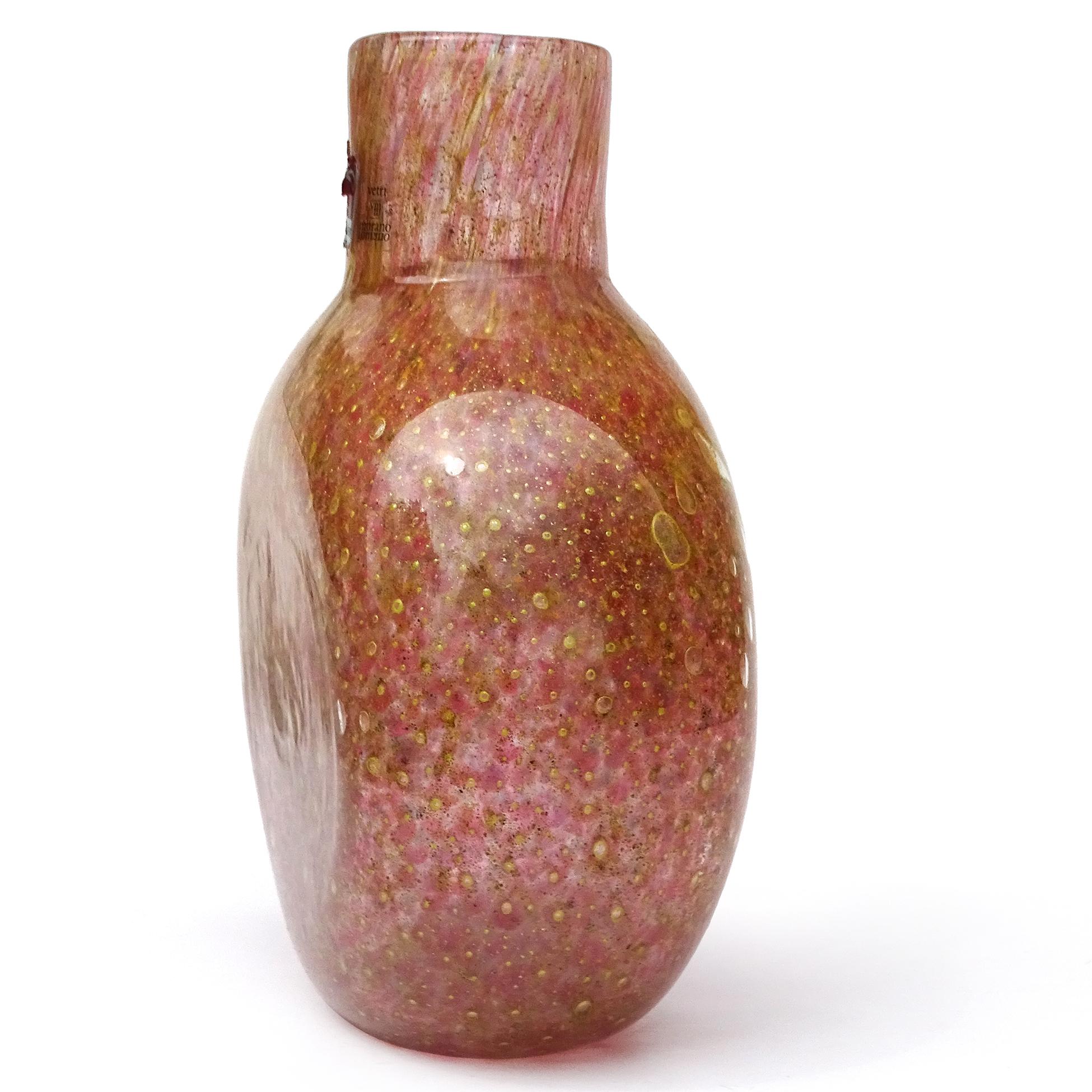 Italiano Barovier&Toso Vaso di fiori in vetro artistico italiano con etichette di Murano e firma a macchie d'oro in vendita