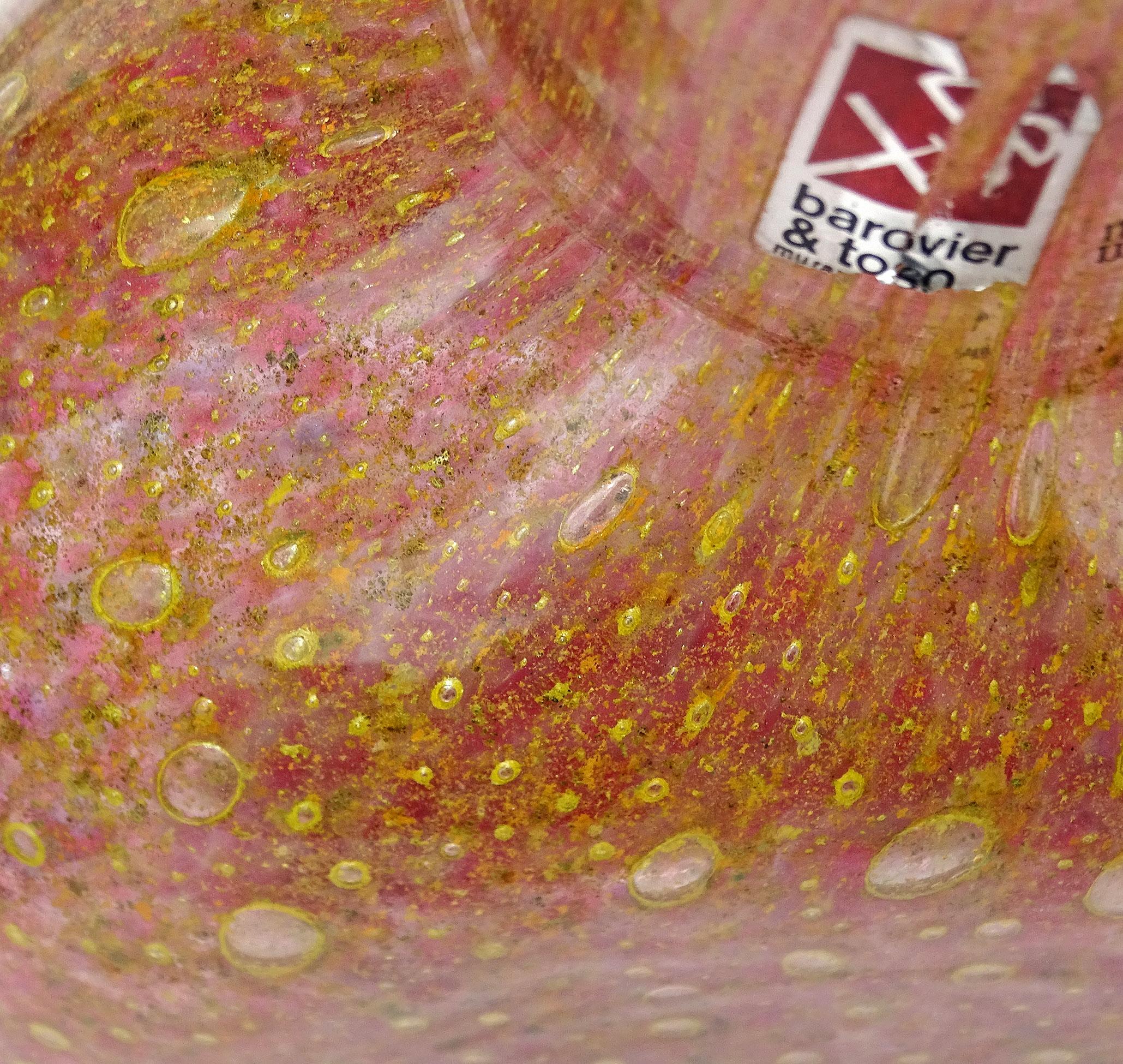 Fatto a mano Barovier&Toso Vaso di fiori in vetro artistico italiano con etichette di Murano e firma a macchie d'oro in vendita