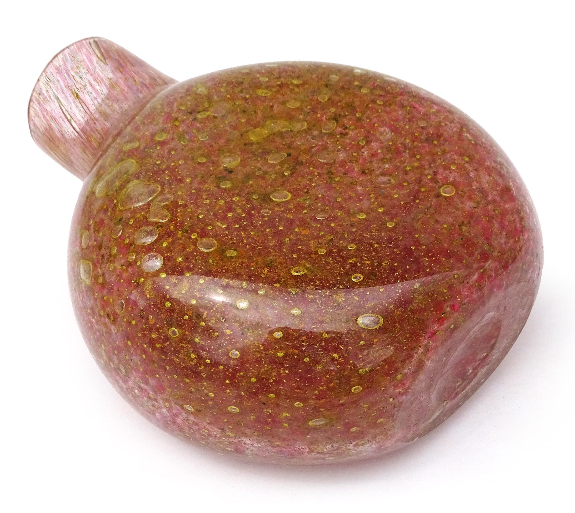 XX secolo Barovier&Toso Vaso di fiori in vetro artistico italiano con etichette di Murano e firma a macchie d'oro in vendita