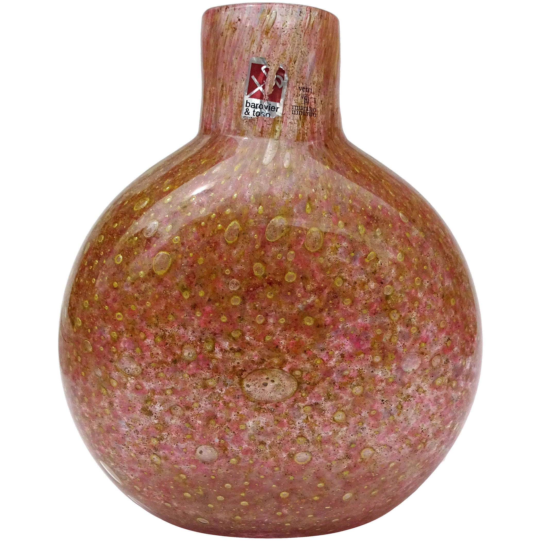 Barovier&Toso Vaso di fiori in vetro artistico italiano con etichette di Murano e firma a macchie d'oro in vendita