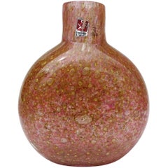 Barovier&Toso Vaso di fiori in vetro artistico italiano con etichette di Murano e firma a macchie d'oro