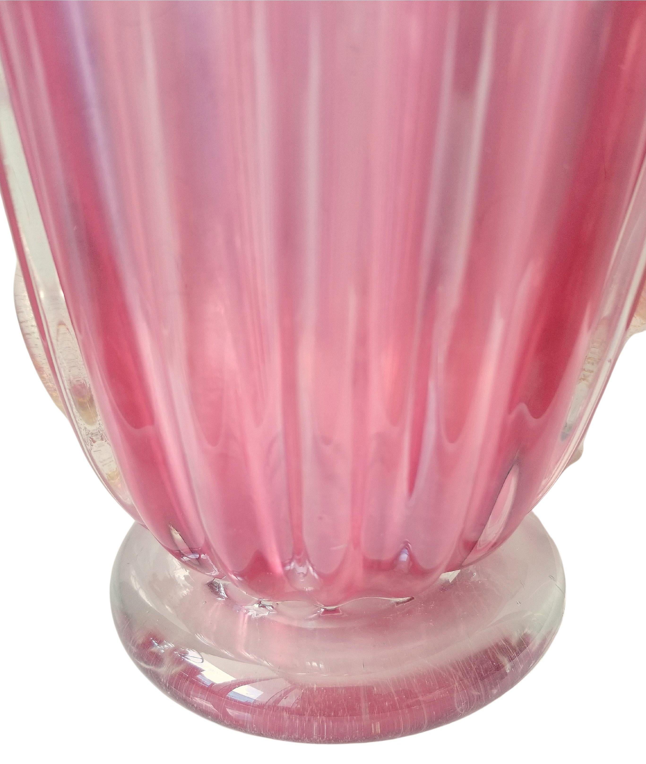 Italian Barovier & Toso Murano Large Fluted Art Glass Vase For Sale