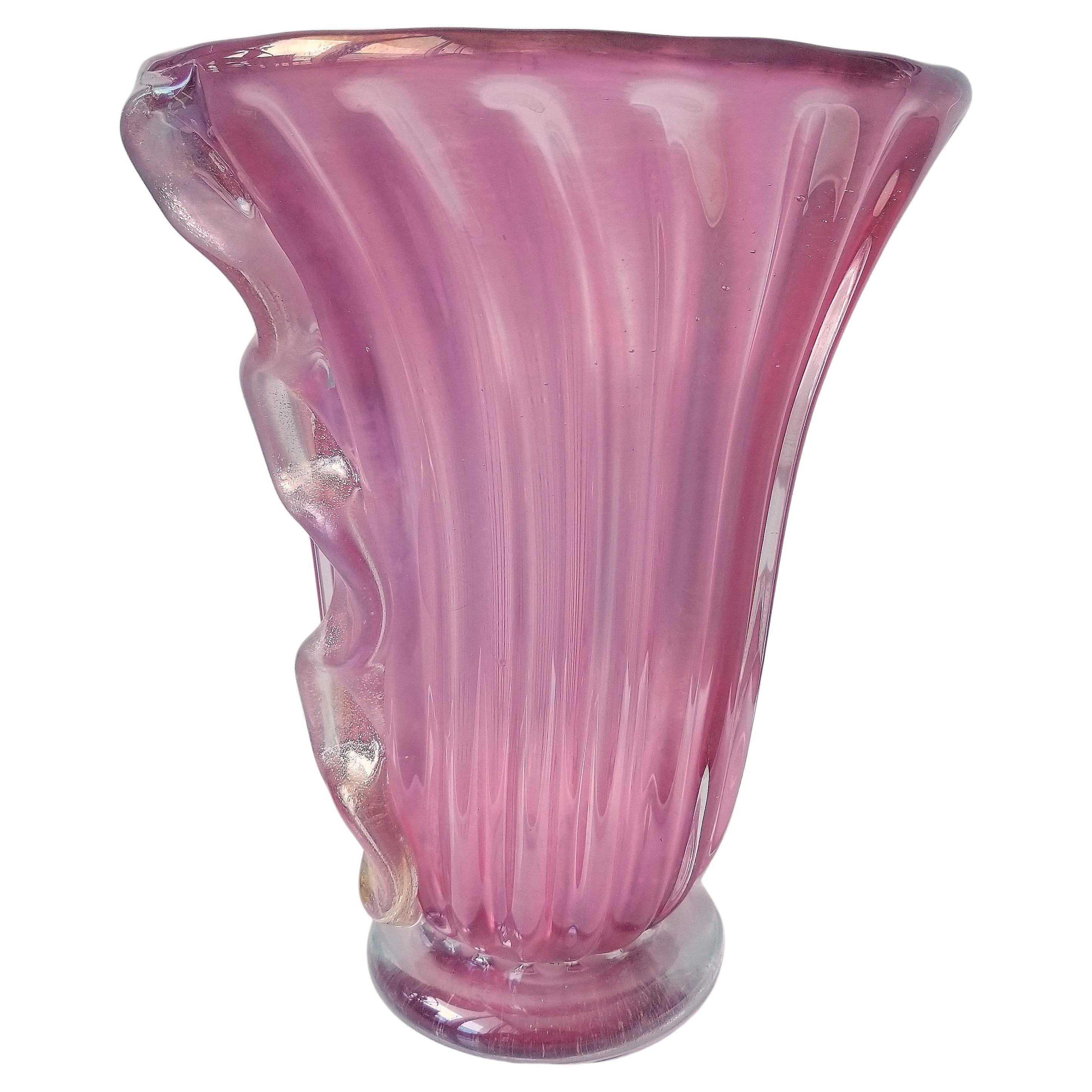 Barovier & Toso Murano Large Fluted Art Glass Vase For Sale 1