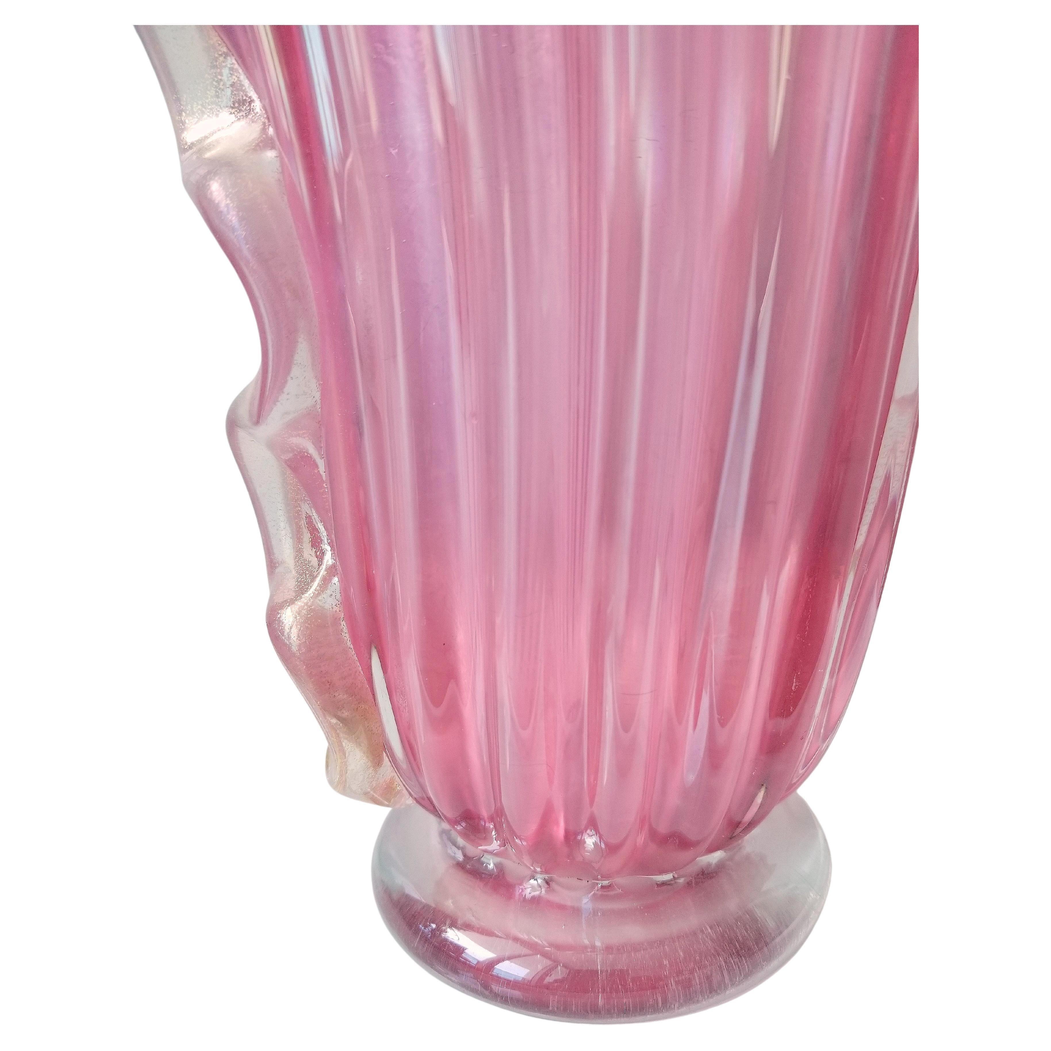 Barovier & Toso Murano Large Fluted Art Glass Vase For Sale 3