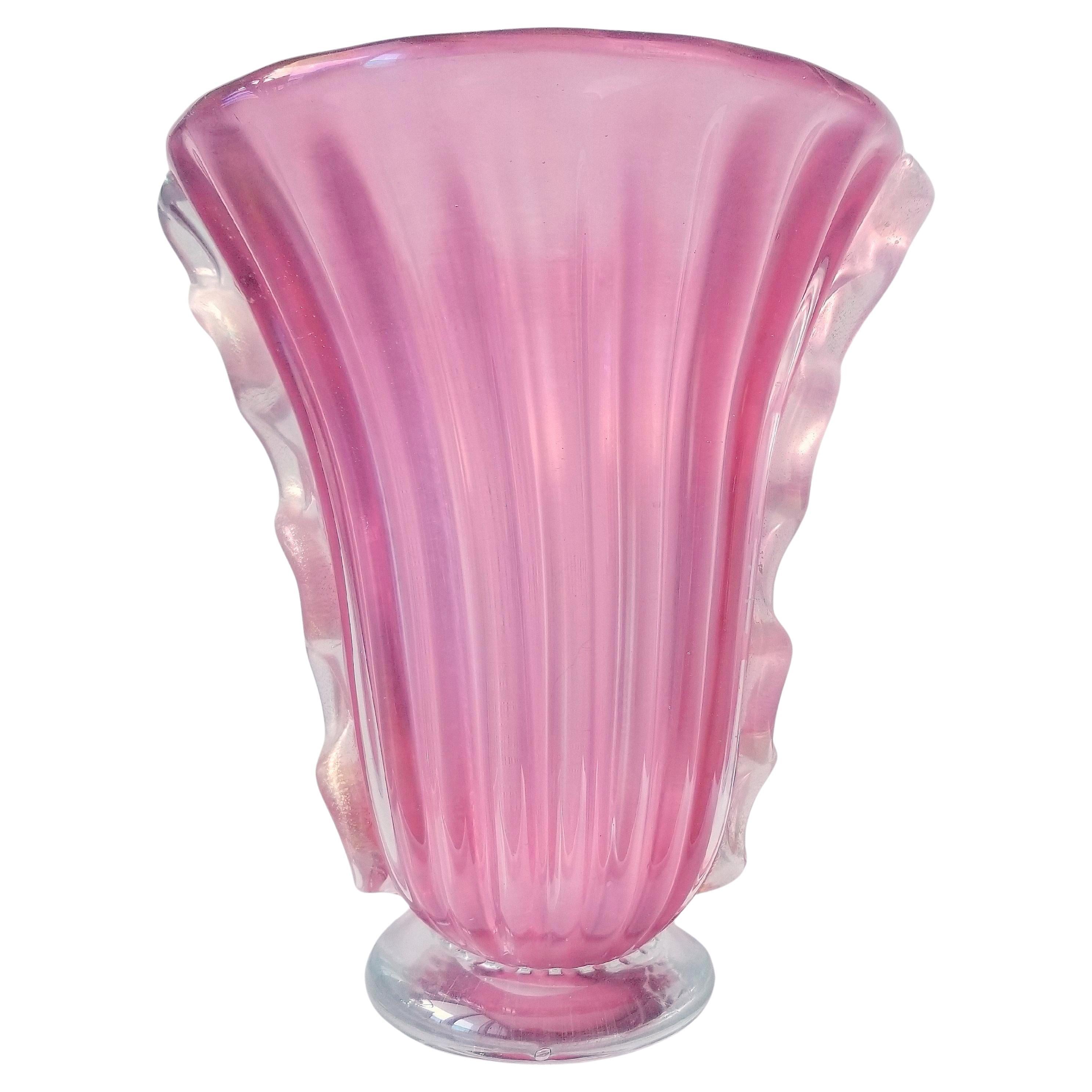 Barovier & Toso Murano Large Fluted Art Glass Vase For Sale
