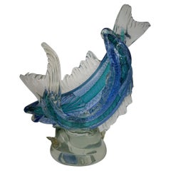 Barovier & Toso Murano Large Glass Double Fish Sculpture