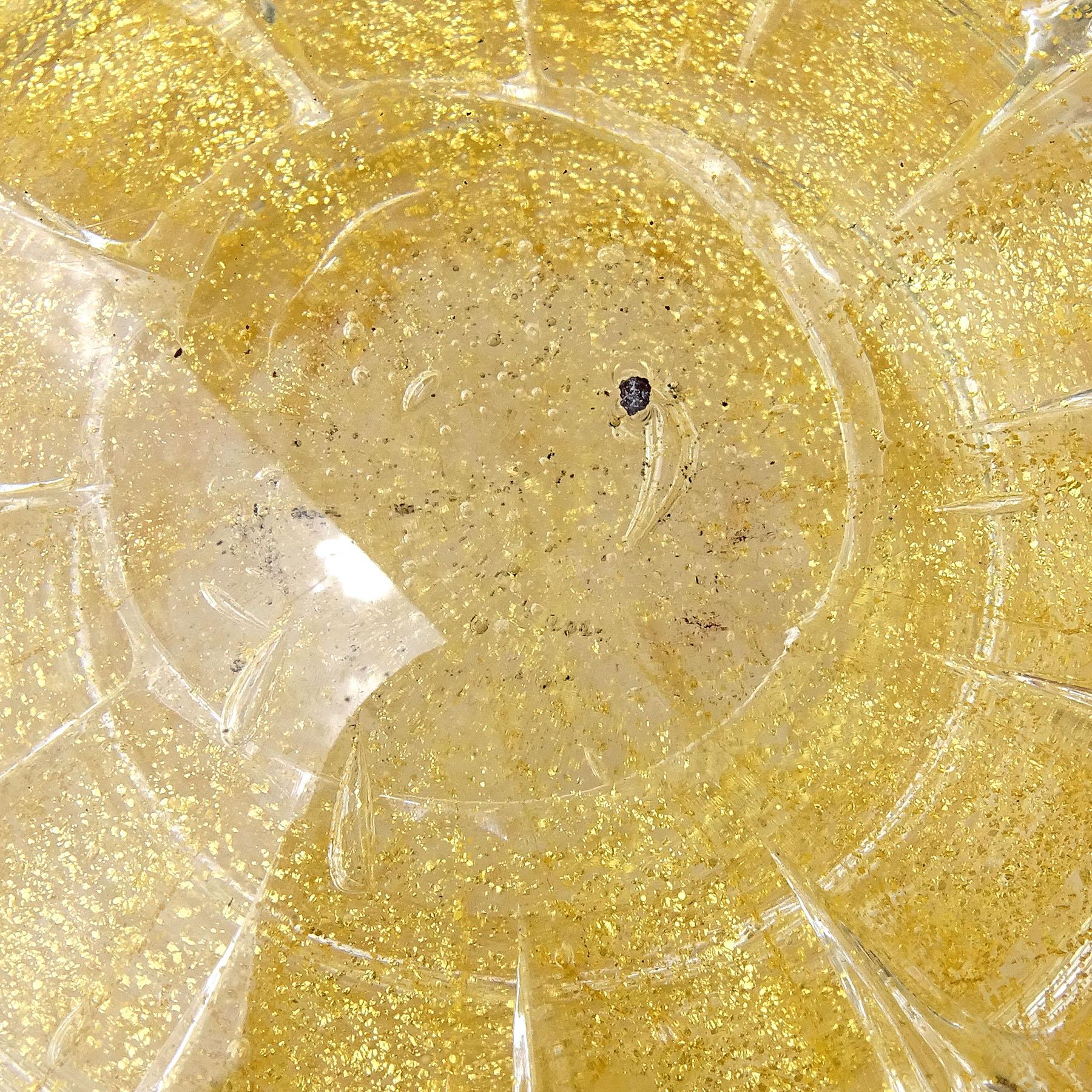 Barovier Toso Murano Cuenco con pie grande de vidrio artístico italiano con motas doradas 3