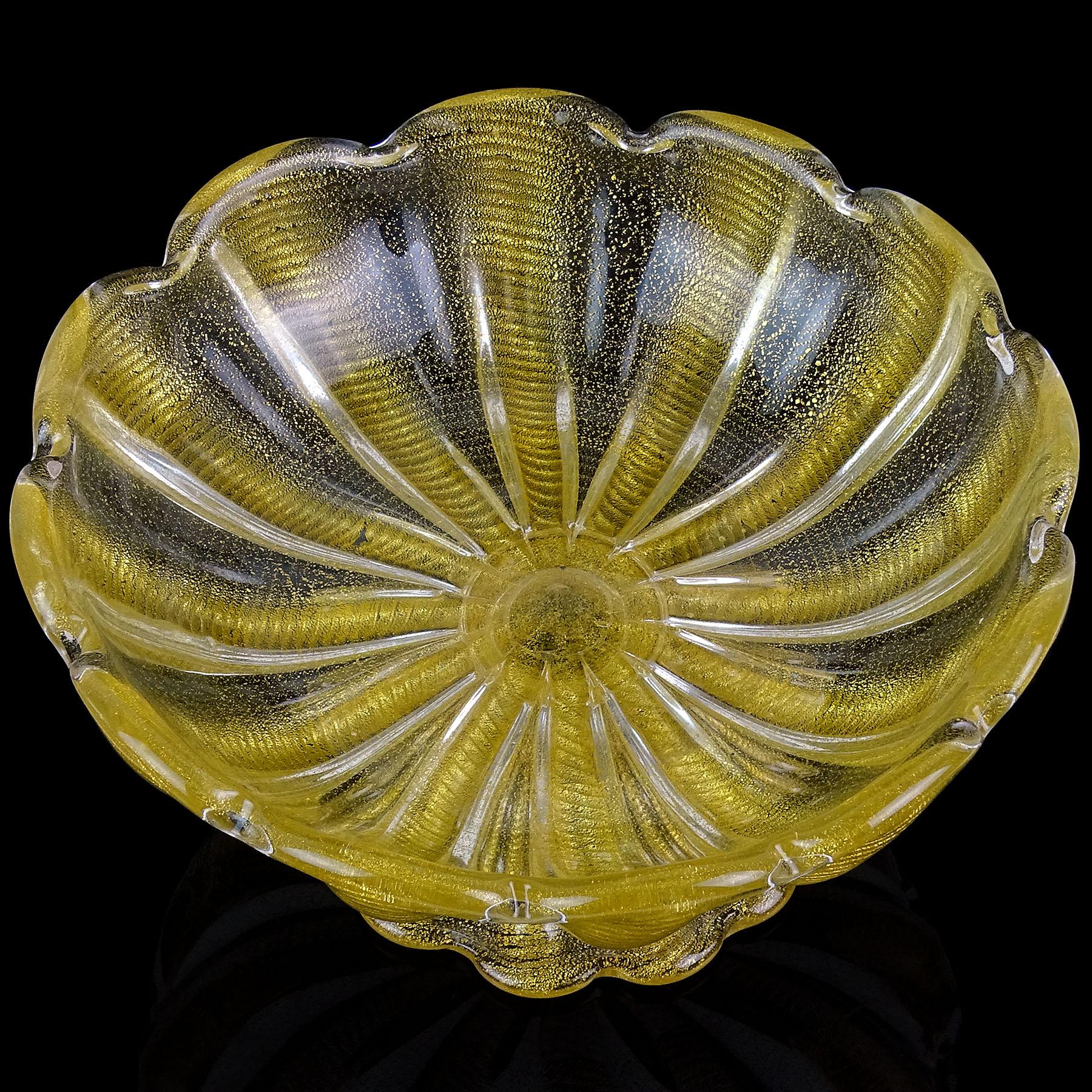 Barovier Toso Murano Cuenco con pie grande de vidrio artístico italiano con motas doradas Italiano