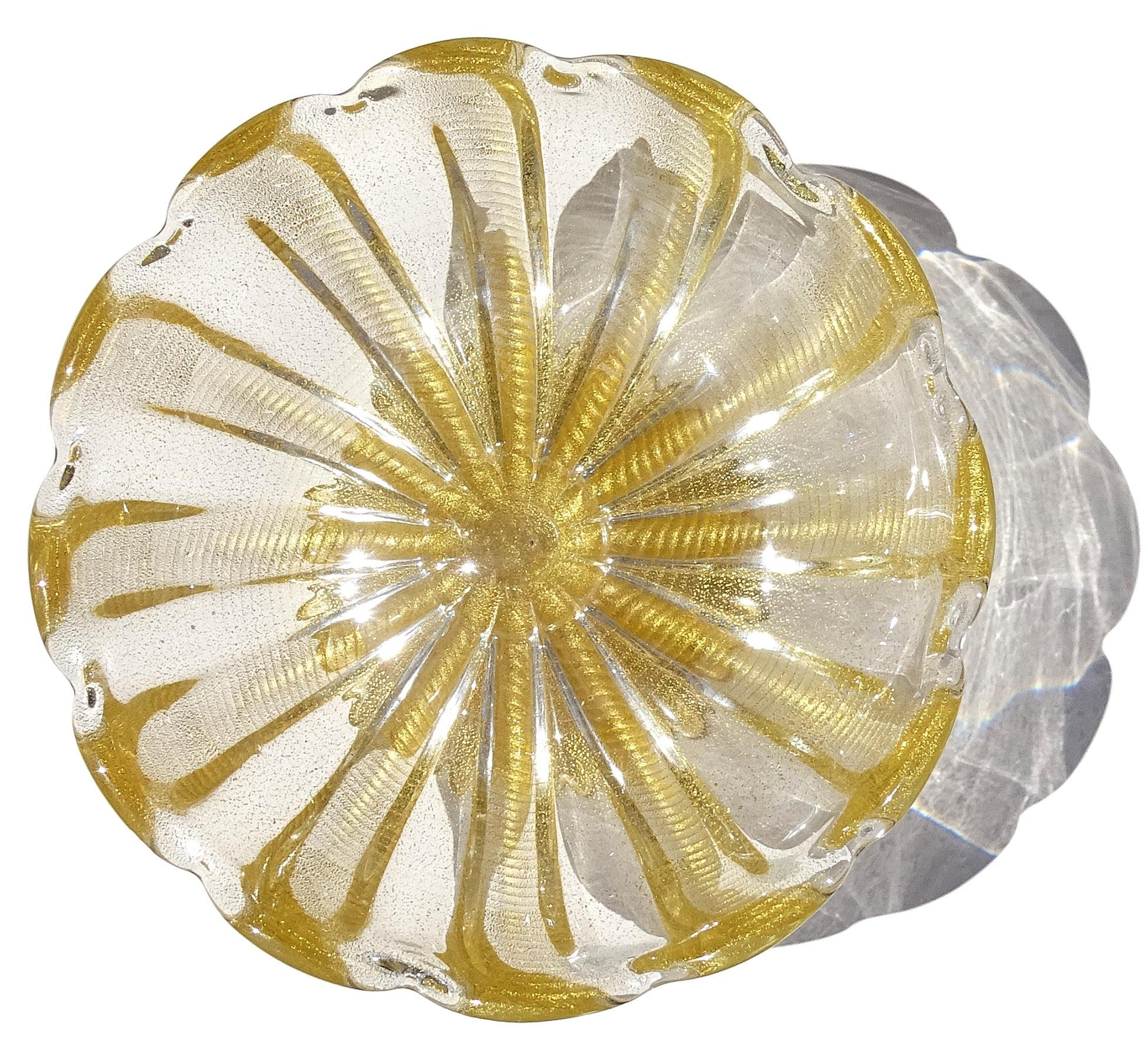 Barovier Toso Murano Cuenco con pie grande de vidrio artístico italiano con motas doradas Hecho a mano
